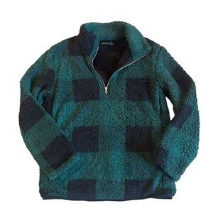 Women’s Green and Black Sherpa Fleece Pullover Size S NWOT